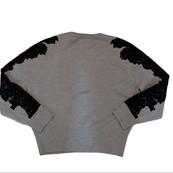 Diane Von Furstenberg Wool Grey Sweater Black Lace Blouse Top Designer - Picture 6 of 8